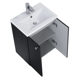 Tvättställsskåp Krom Minimal Svart Matt 50 cm med Två Dörrar & Handfat Vit Blank