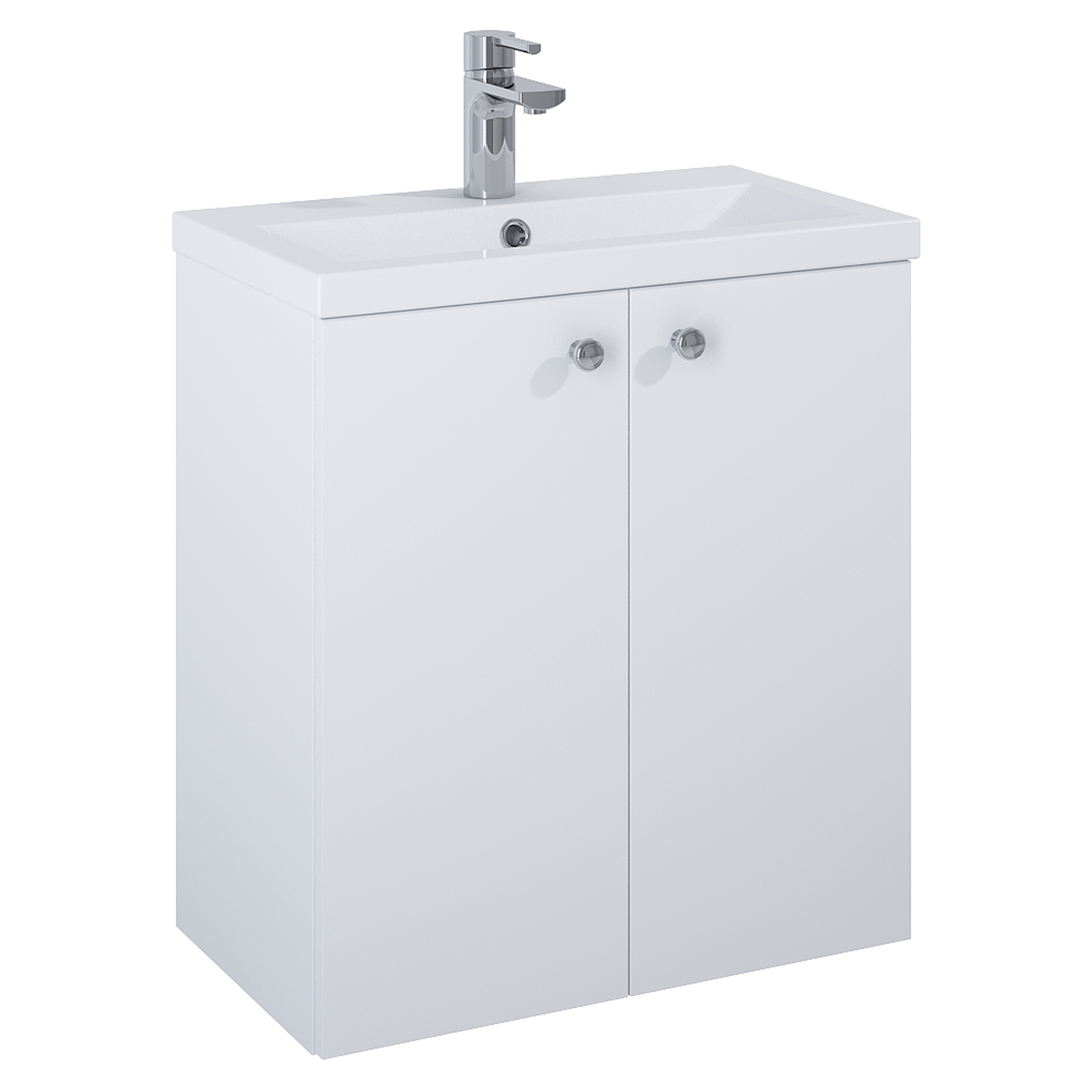 Tvättställsskåp Krom Minimal Vit Matt 60 cm med Två Dörrar & Handfat Vit Blank