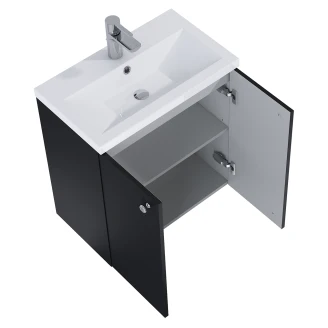 Tvättställsskåp Krom Minimal Svart Matt 60 cm med Två Dörrar & Handfat Vit Blank