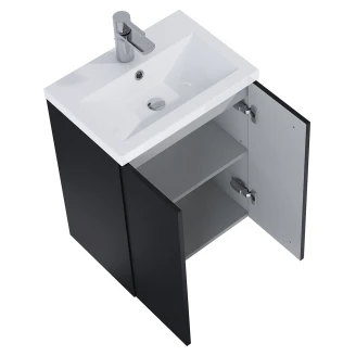 Tvättställsskåp Svart Minimal Svart Matt 50 cm med Två Dörrar & Handfat Vit Blank