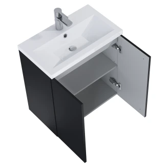 Tvättställsskåp Svart Minimal Svart Matt 60 cm med Två Dörrar & Handfat Vit Blank