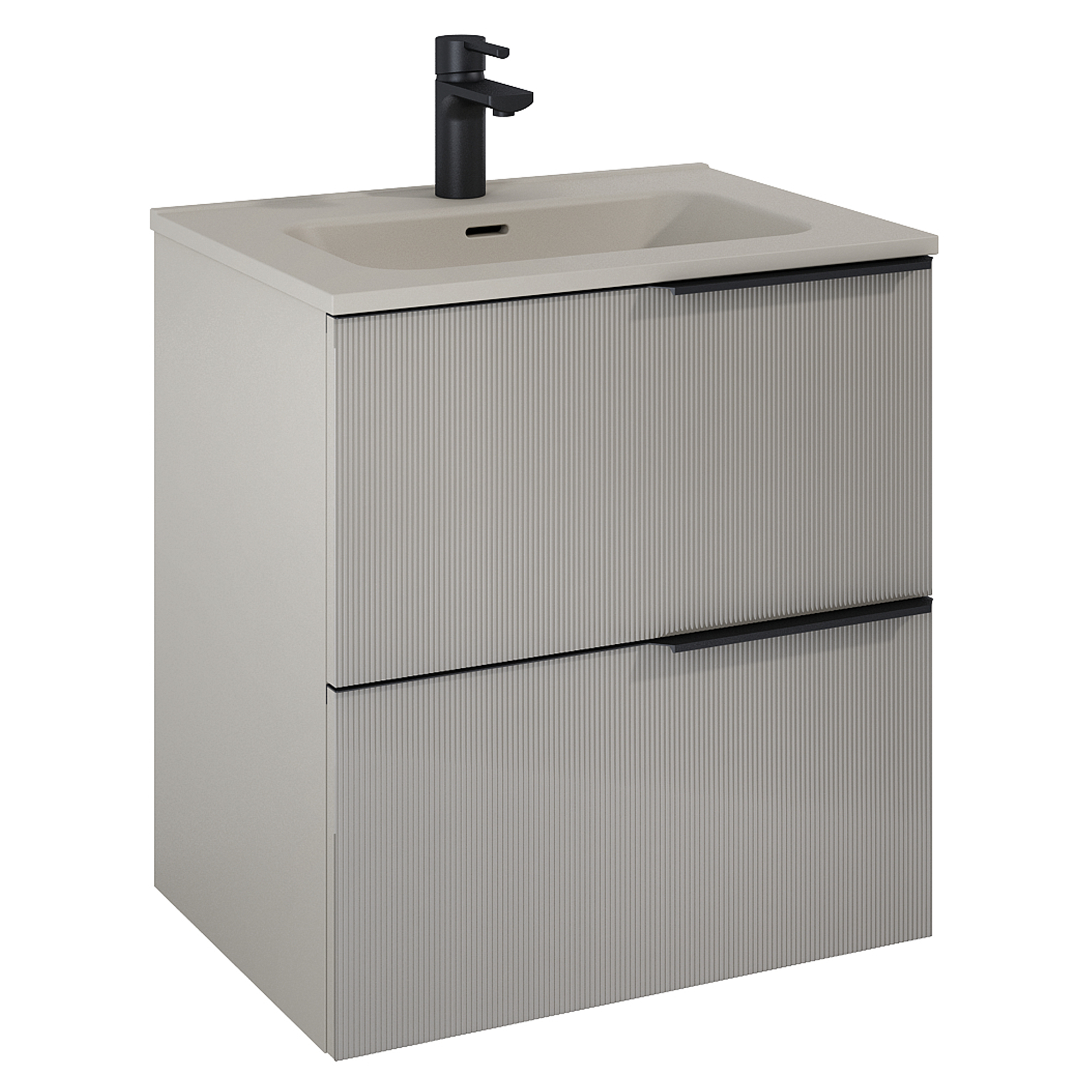 Tvättställsskåp Satin Brun 60 cm med Handtagen Svart & Handfat Brun Matt