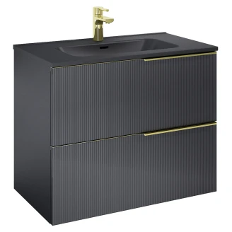 Tvättställsskåp <strong>Satin</strong>  Svart 80 cm med Handtagen Guld & Handfat Svart Matt