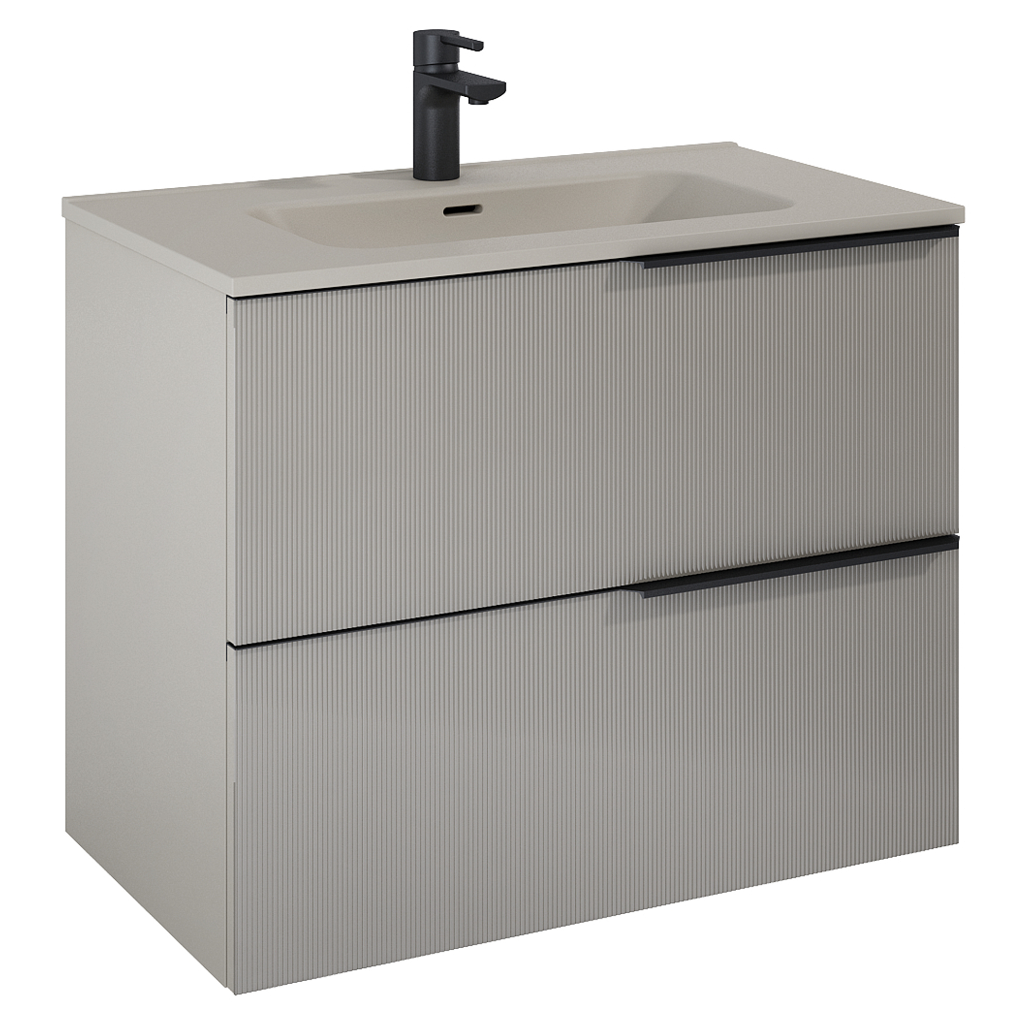 Tvättställsskåp Satin Brun 80 cm med Handtagen Svart & Handfat Brun Matt