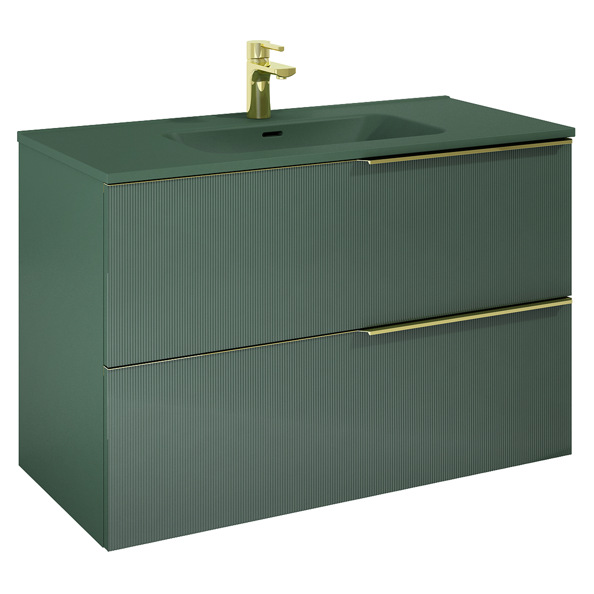 Tvättställsskåp Satin Grön 100 cm med Handtagen Guld & Handfat Grön Matt