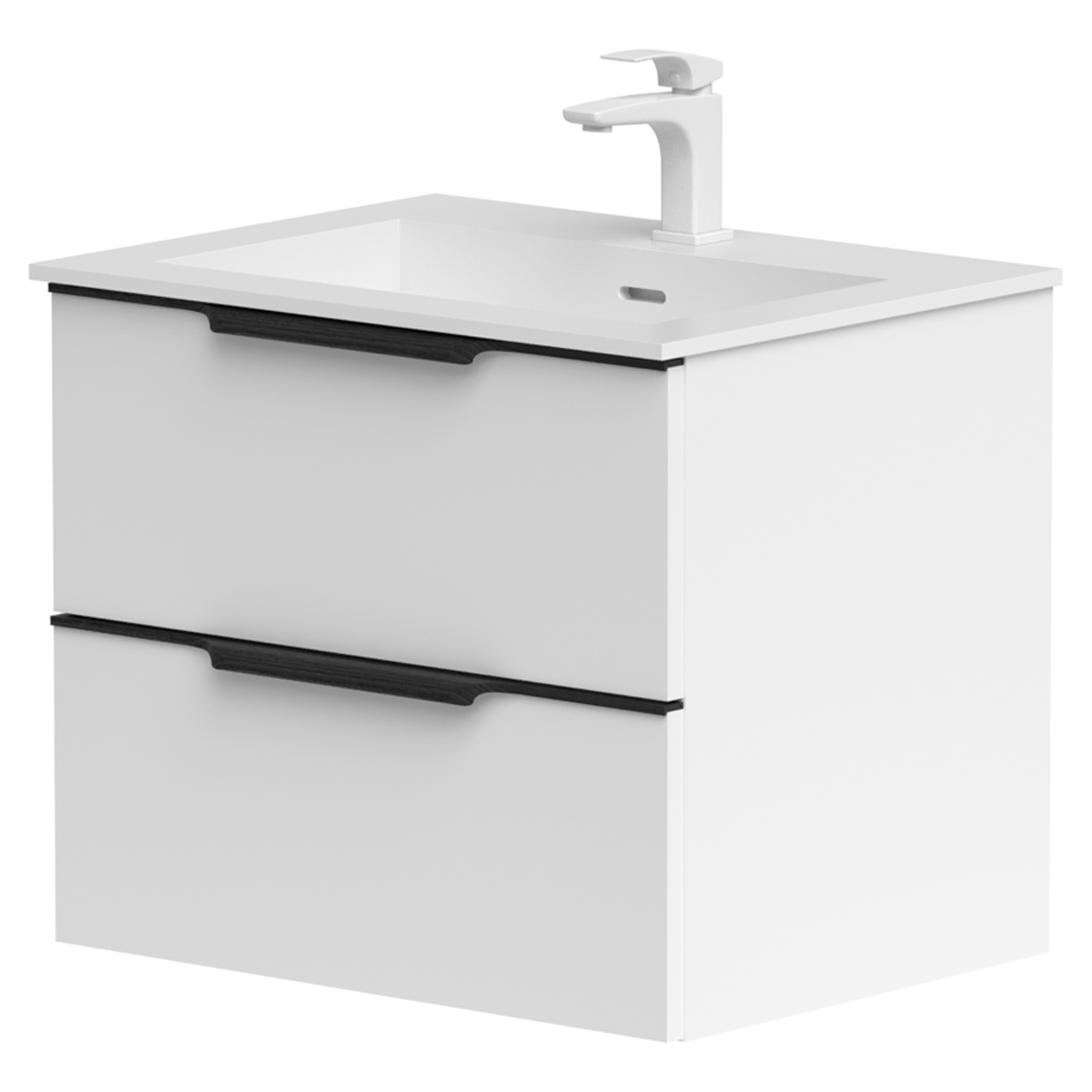 Tvättställsskåp Selina Vit Matt 60 cm & Handtagen Svart med Handfat Vit