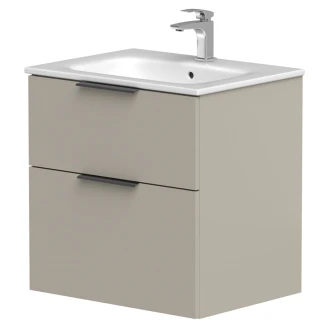 Tvättställsskåp <strong>Velira</strong>  Gråbeige Matt 60 cm med Handfat Vit & Handtagen Svart