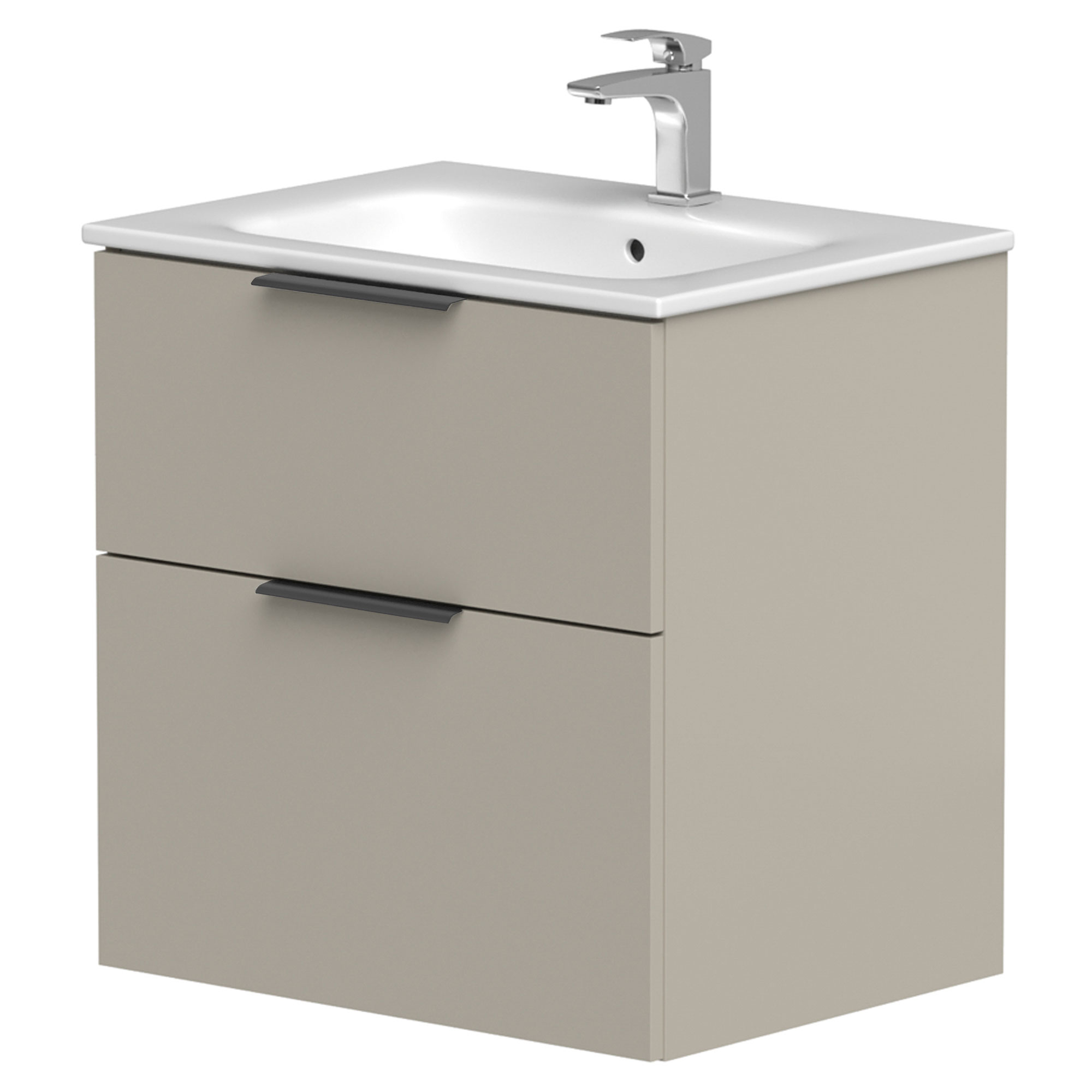 Tvättställsskåp Velira Gråbeige Matt 60 cm med Handfat Vit & Handtagen Svart