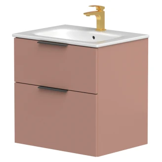 Tvättställsskåp <strong>Velira</strong>  Rosa Matt 60 cm med Handfat Vit & Handtagen Svart