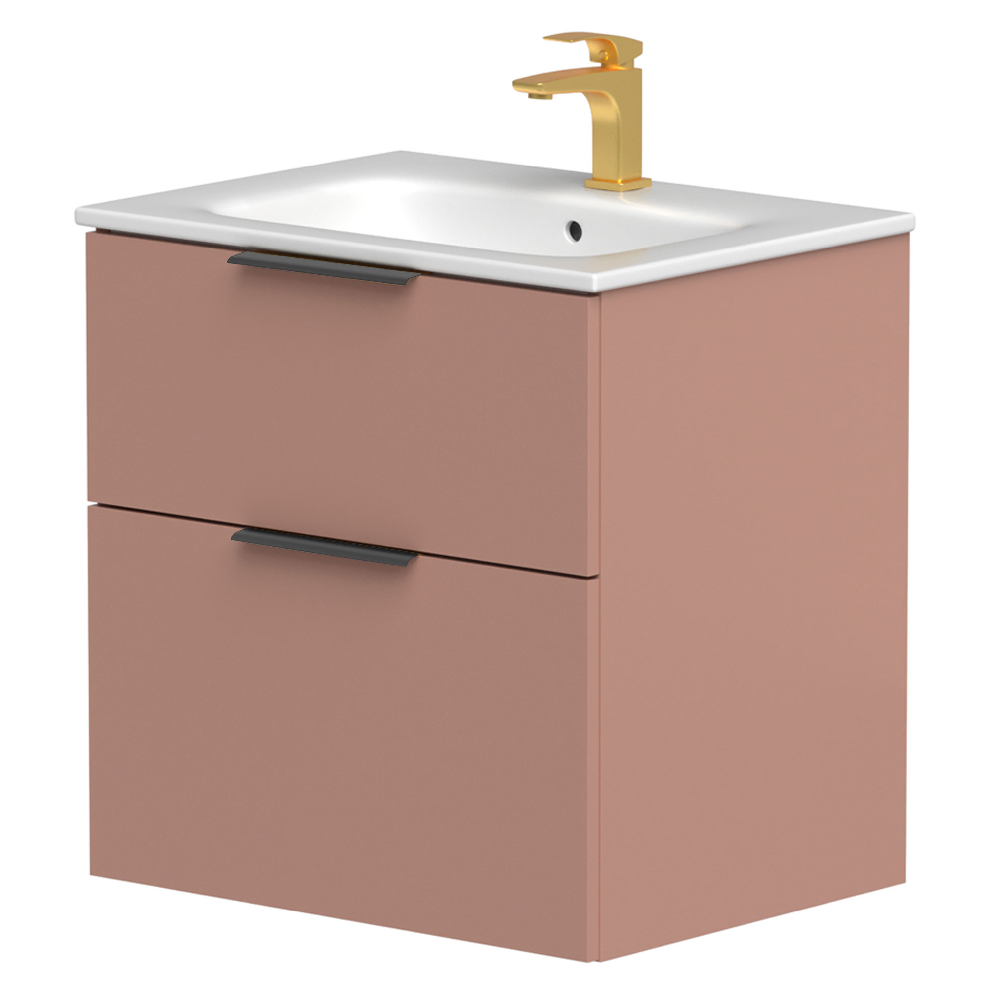 Tvättställsskåp Velira Rosa Matt 60 cm med Handfat Vit & Handtagen Svart