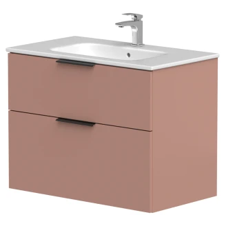 Tvättställsskåp <strong>Velira</strong>  Rosa Matt 80 cm med Handfat Vit & Handtagen Svart