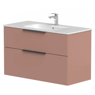 Tvättställsskåp <strong>Velira</strong>  Rosa Matt 100 cm med Handfat Vit & Handtagen Svart