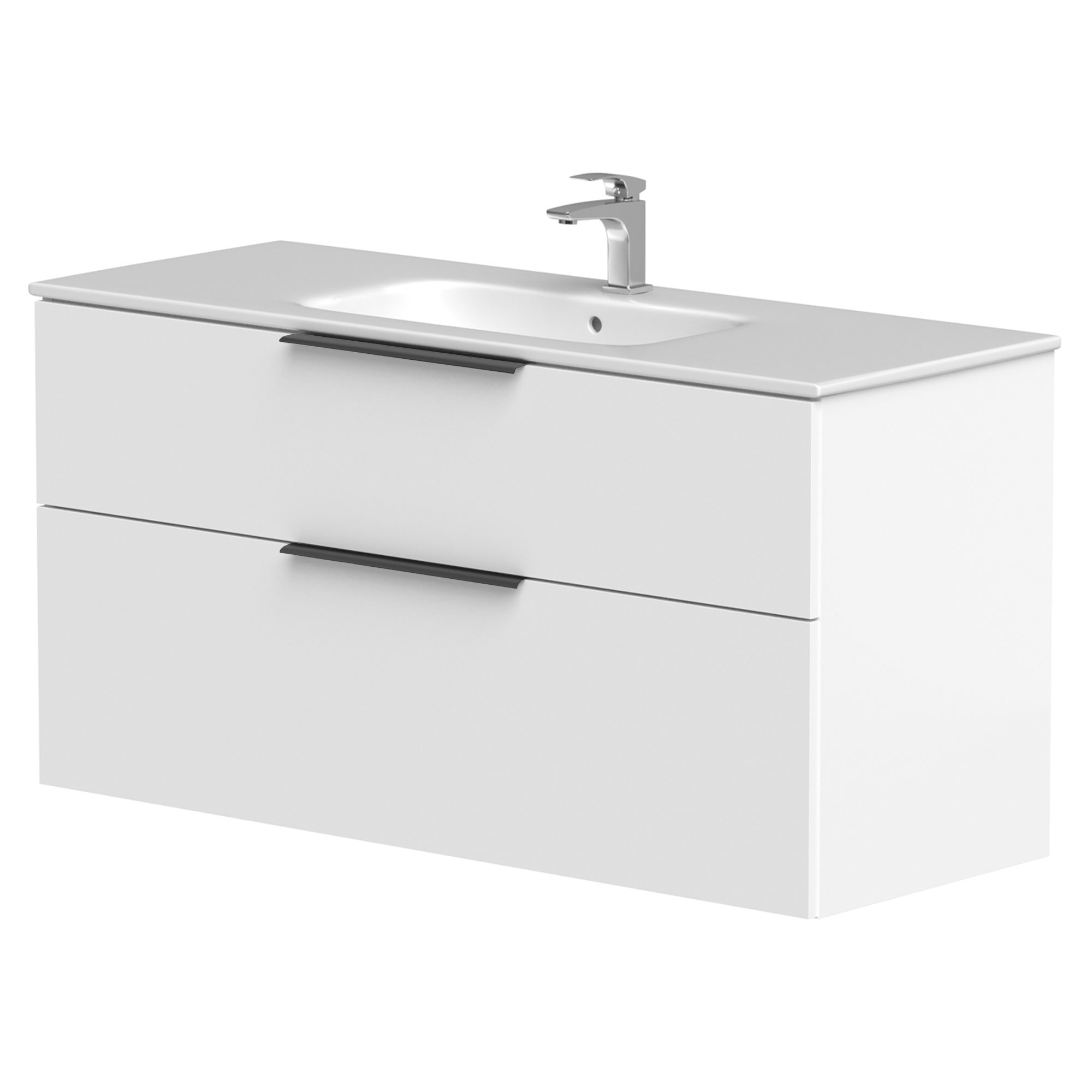Tvättställsskåp Velira Vit Matt 120 cm med Handfat Vit & Handtagen Svart