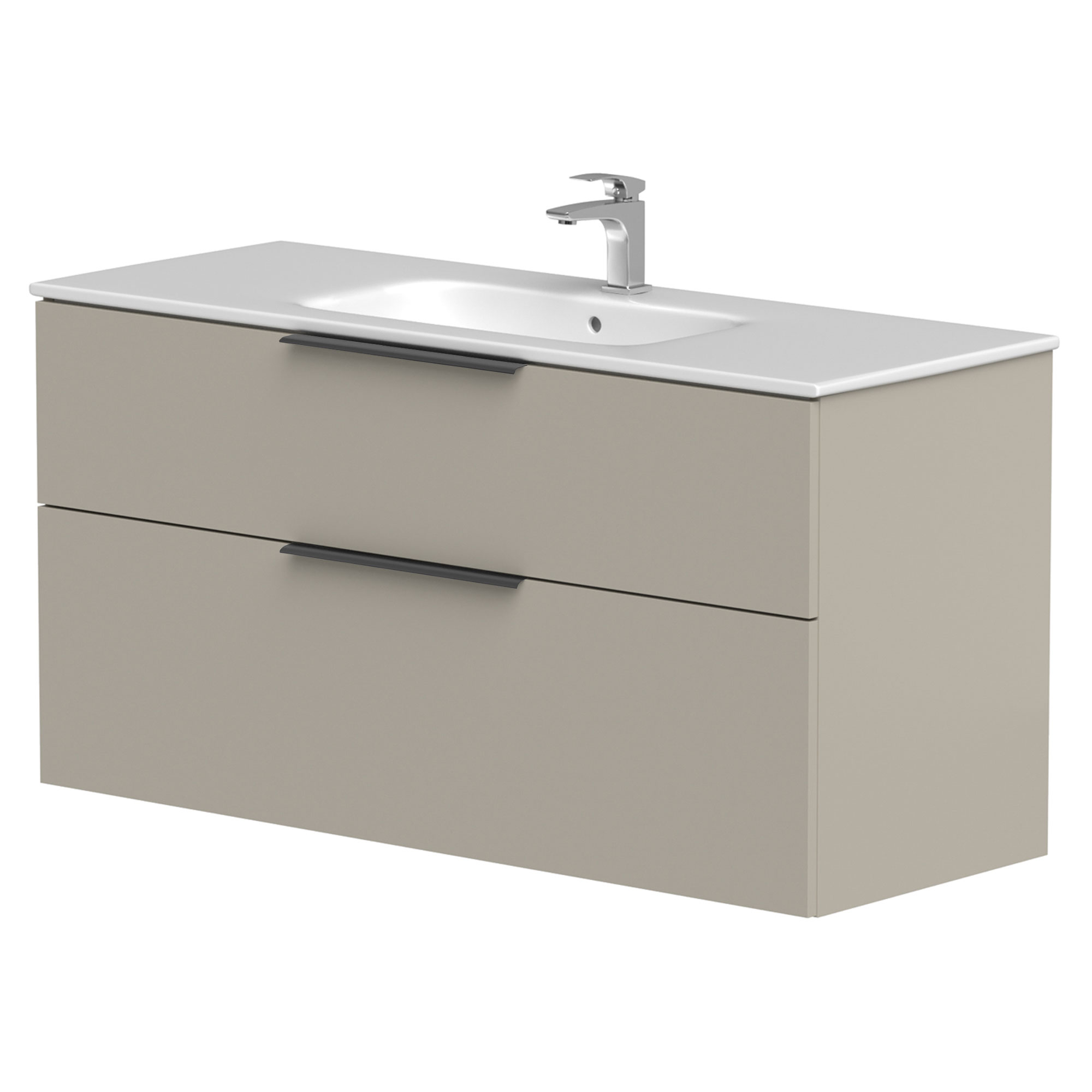Tvättställsskåp Velira Gråbeige Matt 120 cm med Handfat Vit & Handtagen Svart