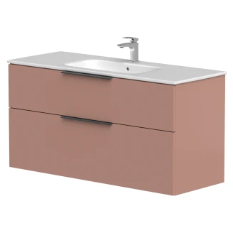 Tvättställsskåp <strong>Velira</strong>  Rosa Matt 120 cm med Handfat Vit & Handtagen Svart
