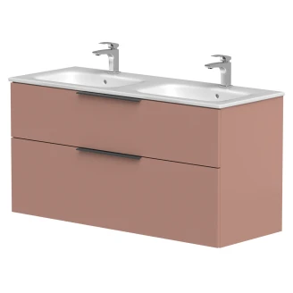 Dubbelt Tvättställsskåp <strong>Velira</strong>  Rosa Matt 120 cm med Handfat Vit & Handtagen Svart
