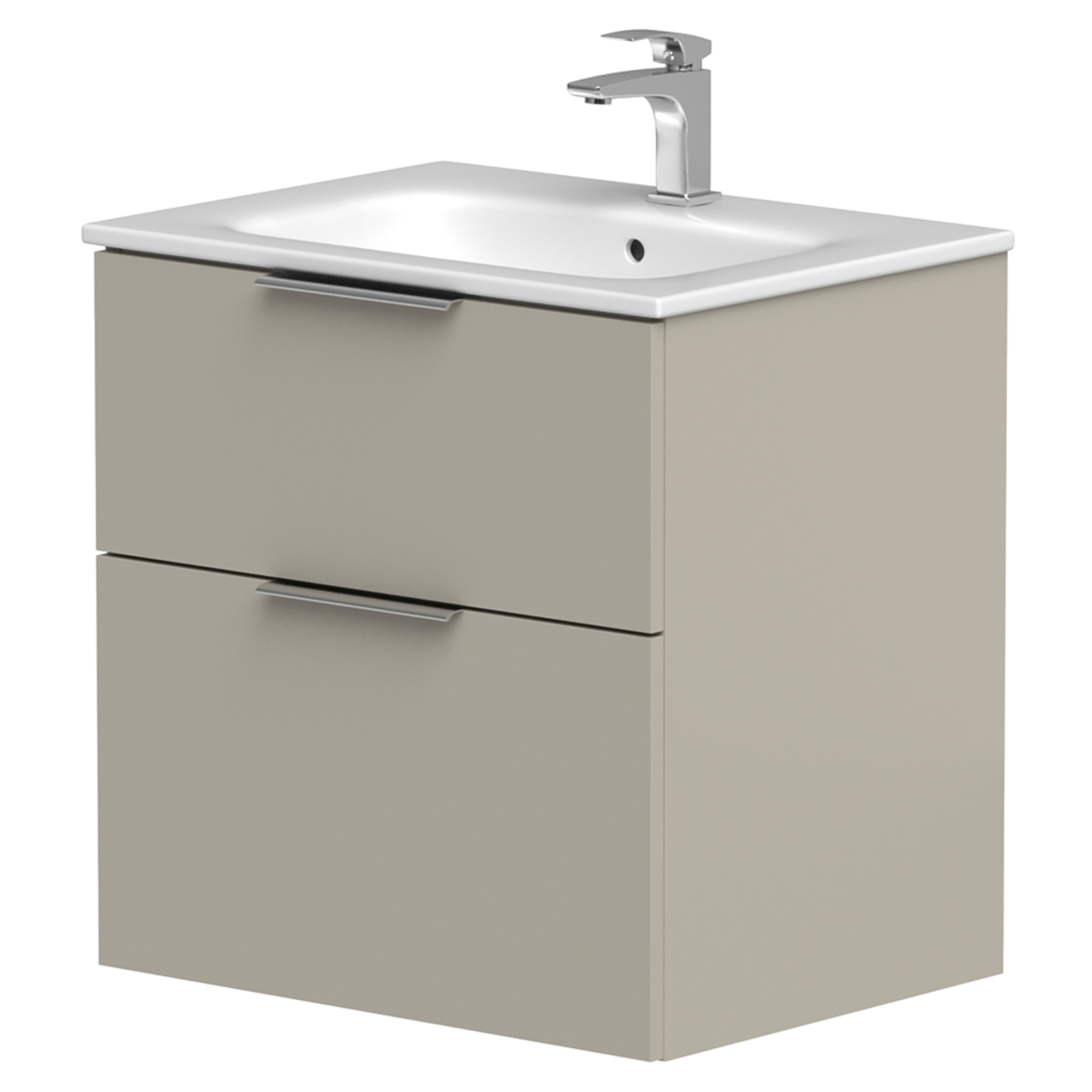 Tvättställsskåp Velira Gråbeige Matt 60 cm med Handfat Vit & Handtagen Krom