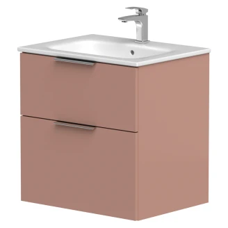 Tvättställsskåp <strong>Velira</strong>  Rosa Matt 60 cm med Handfat Vit & Handtagen Krom