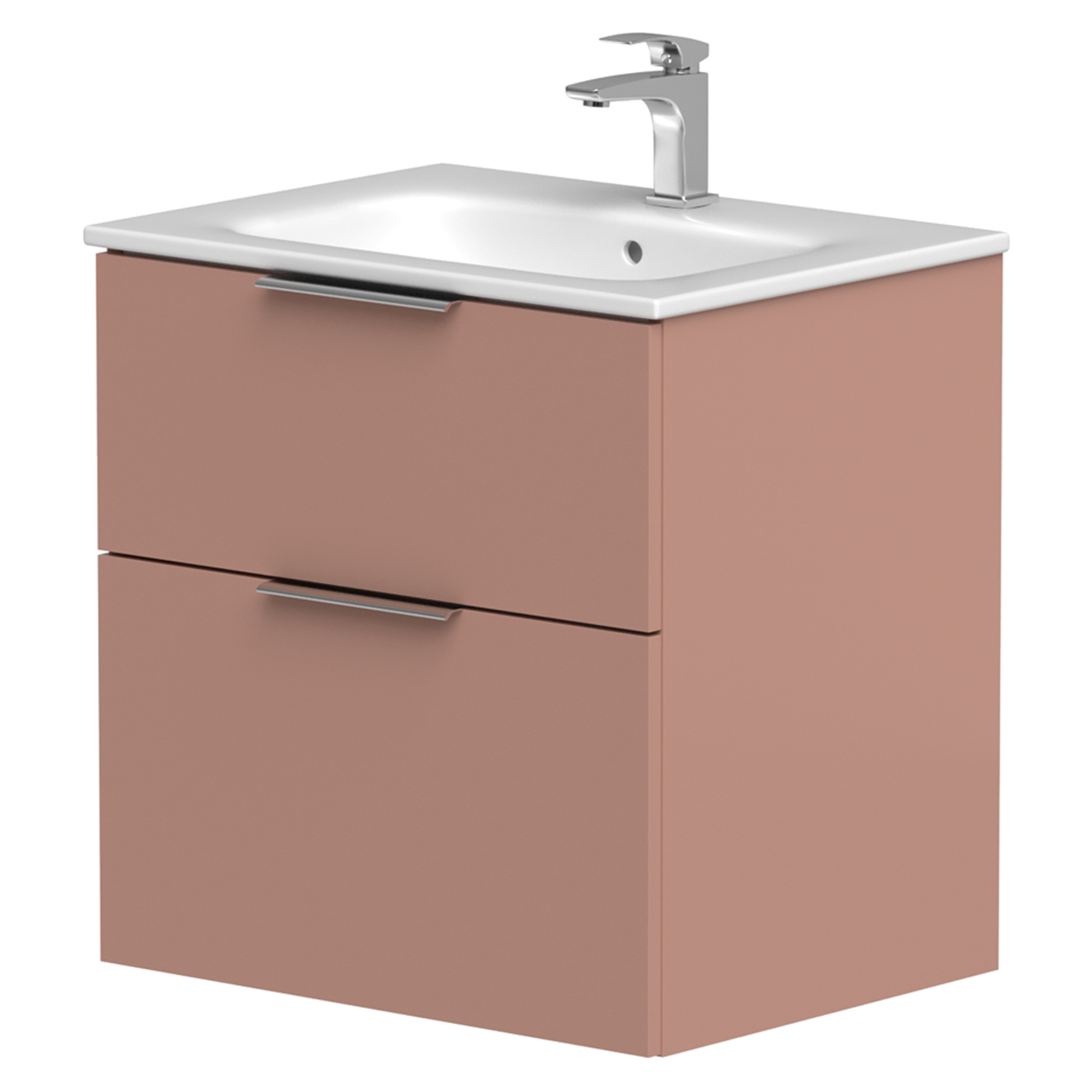 Tvättställsskåp Velira Rosa Matt 60 cm med Handfat Vit & Handtagen Krom
