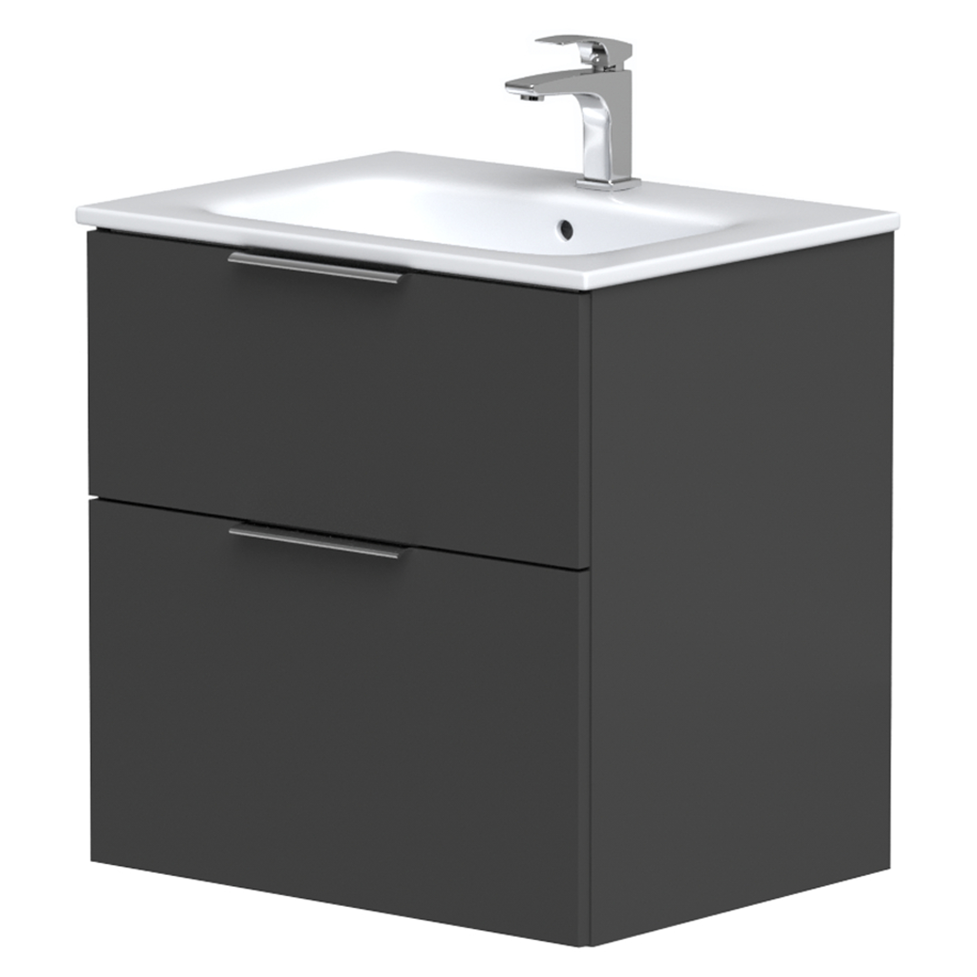 Tvättställsskåp Velira Grafit Matt 60 cm med Handfat Vit & Handtagen Krom