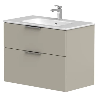 Tvättställsskåp <strong>Velira</strong>  Gråbeige Matt 80 cm med Handfat Vit & Handtagen Krom