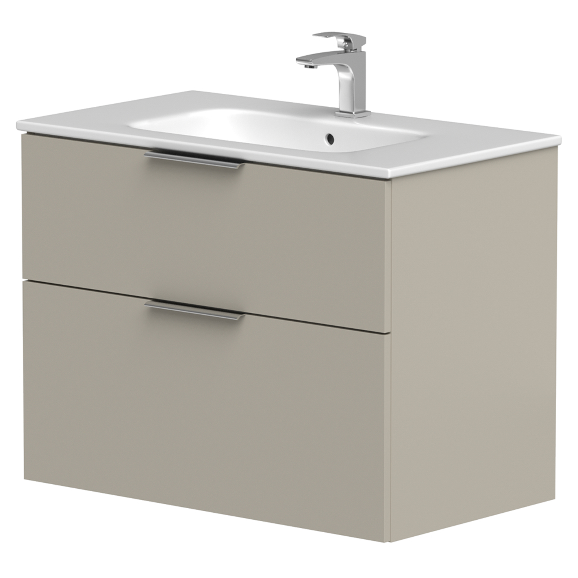 Tvättställsskåp Velira Gråbeige Matt 80 cm med Handfat Vit & Handtagen Krom