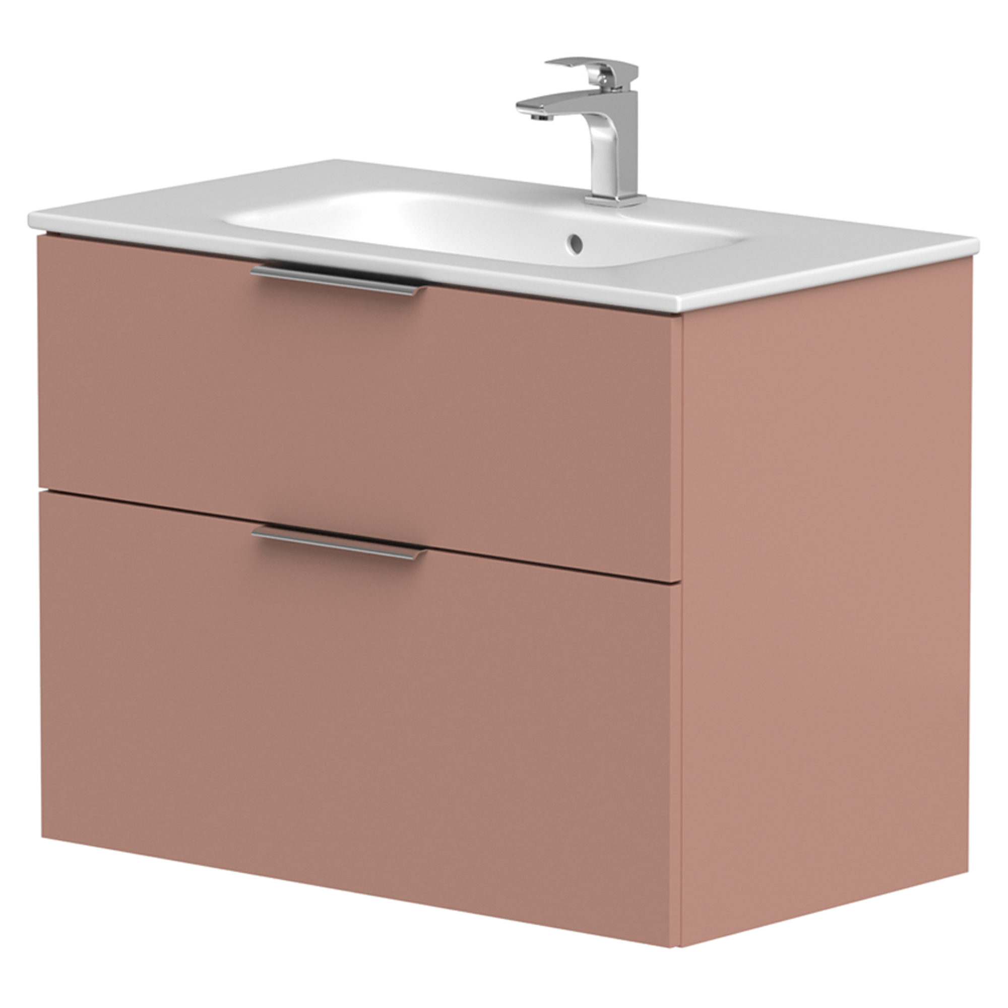 Tvättställsskåp Velira Rosa Matt 80 cm med Handfat Vit & Handtagen Krom
