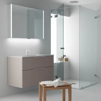Tvättställsskåp <strong>Velira</strong>  Gråbeige Matt 100 cm med Handfat Vit & Handtagen Krom