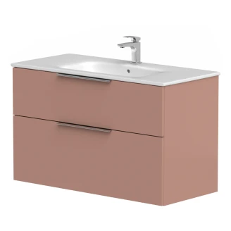 Tvättställsskåp <strong>Velira</strong>  Rosa Matt 100 cm med Handfat Vit & Handtagen Krom