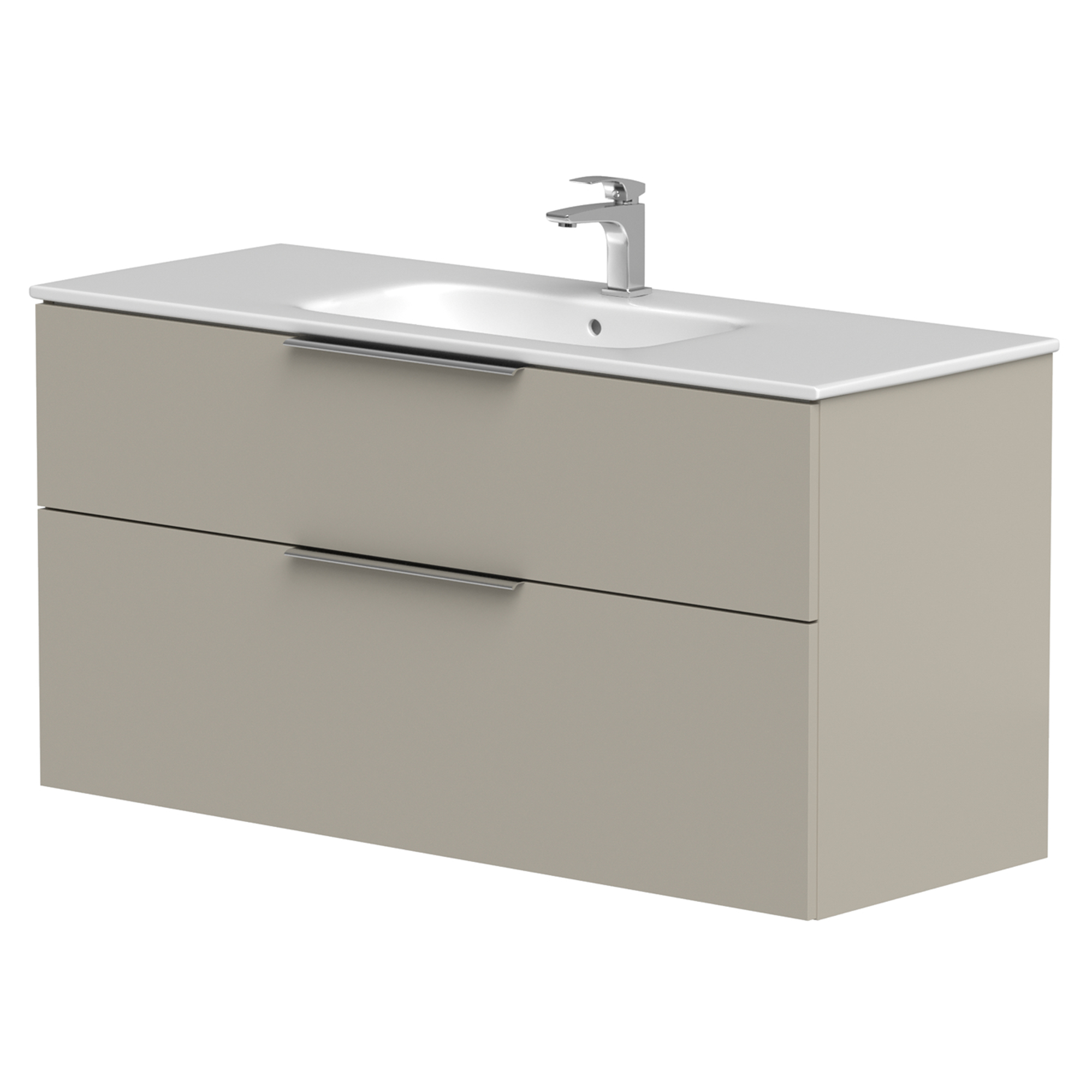 Tvättställsskåp Velira Gråbeige Matt 120 cm med Handfat Vit & Handtagen Krom