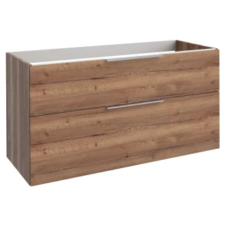 Tvättställsskåp <strong>Velira</strong>  Trä Ek Matt 120 cm med Handfat Vit & Handtagen Krom