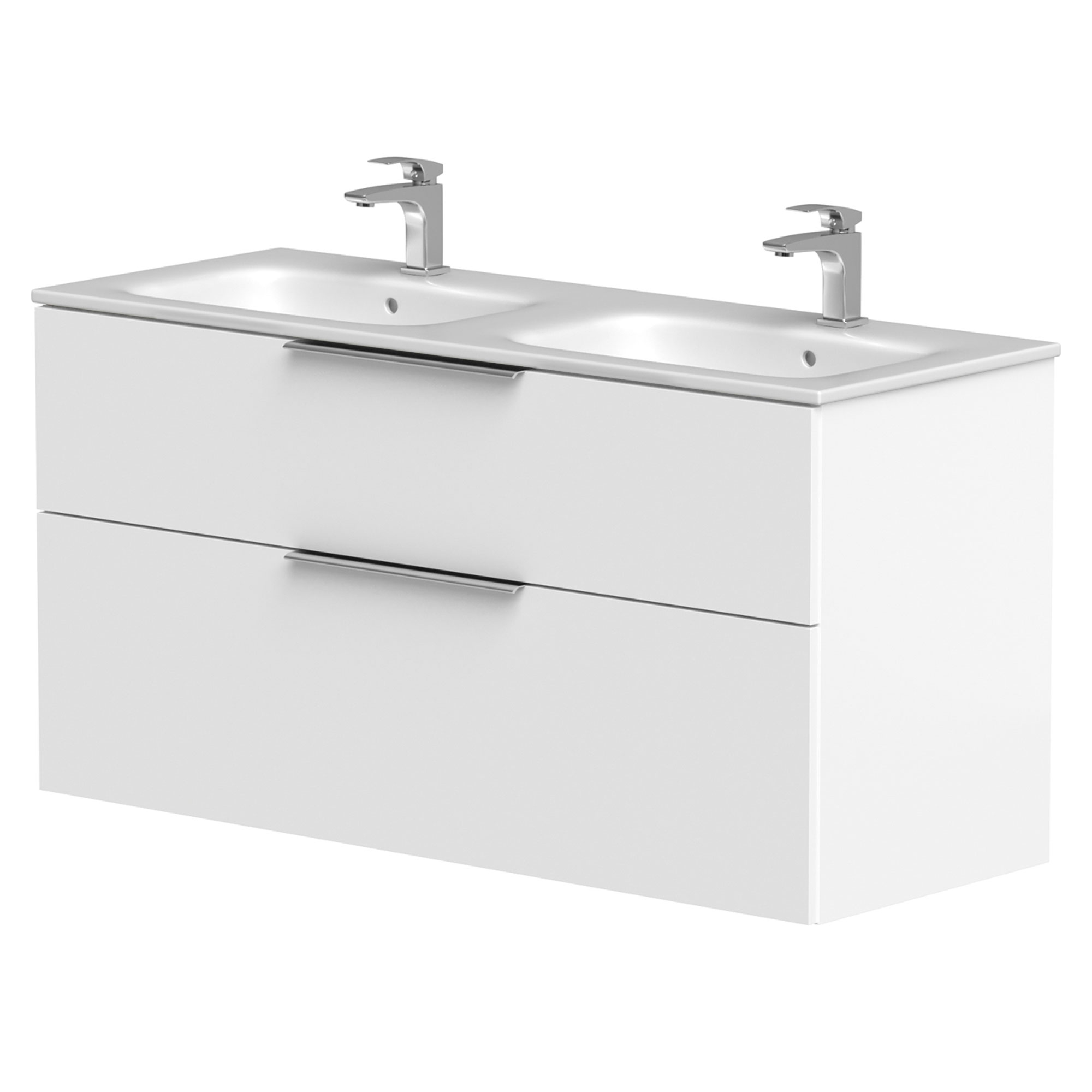 Dubbelt Tvättställsskåp Velira Vit Matt 120 cm med Handfat Vit & Handtagen Krom