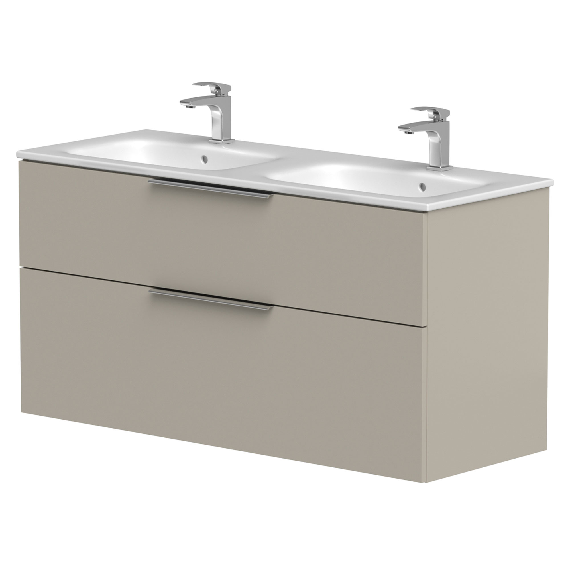 Dubbelt Tvättställsskåp Velira Gråbeige Matt 120 cm med Handfat Vit & Handtagen Krom