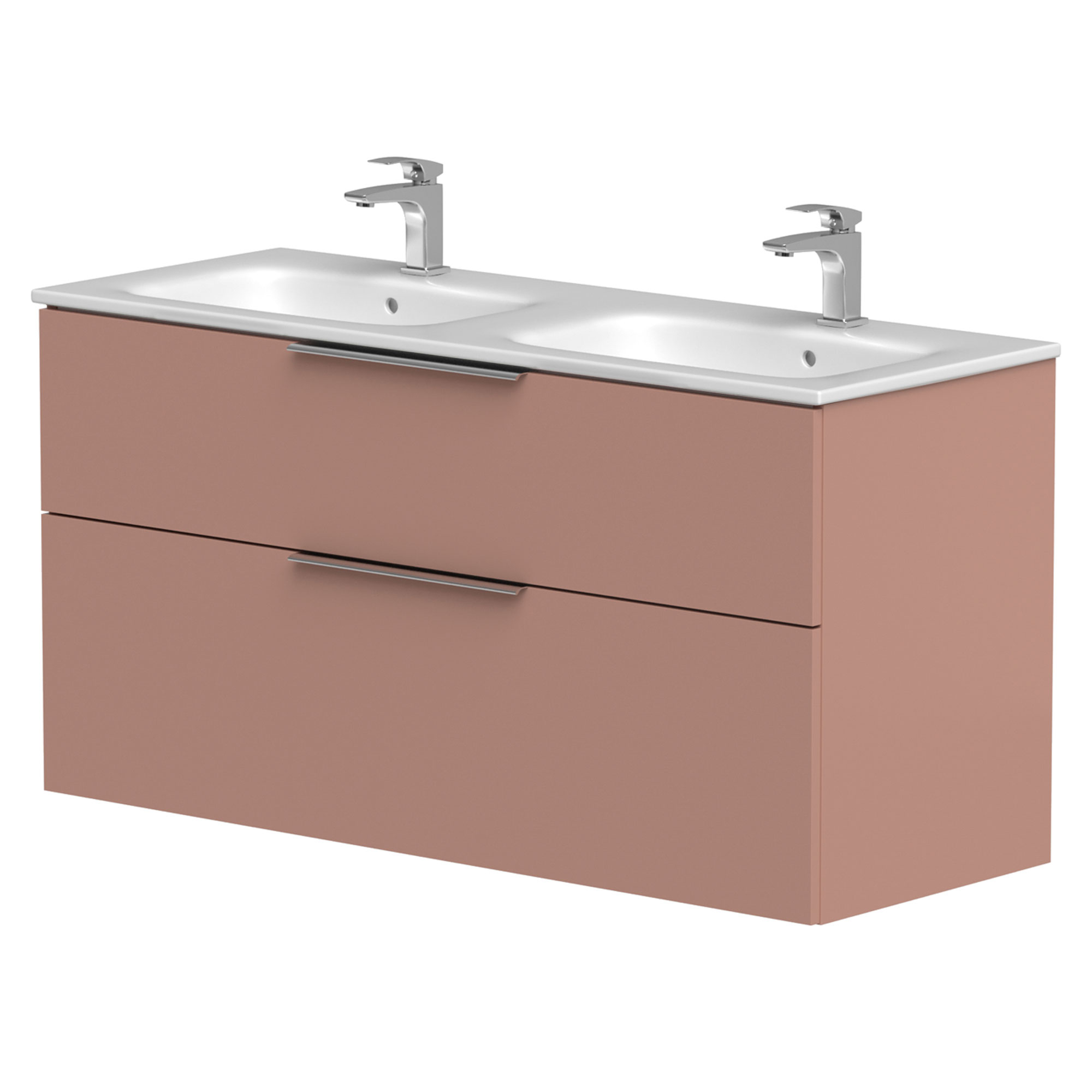 Dubbelt Tvättställsskåp Velira Rosa Matt 120 cm med Handfat Vit & Handtagen Krom