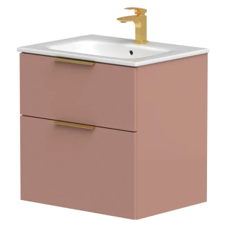 Tvättställsskåp <strong>Velira</strong>  Rosa Matt 60 cm med Handfat Vit & Handtagen Guld