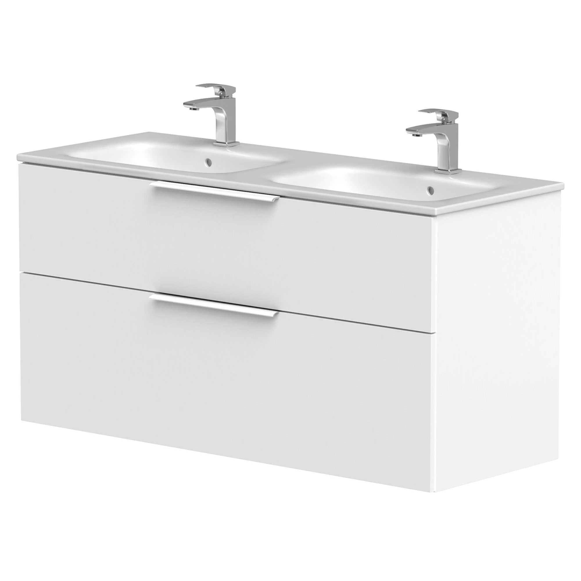 Dubbelt Tvättställsskåp Velira Vit Matt 120 cm med Handfat Vit & Handtagen Vit