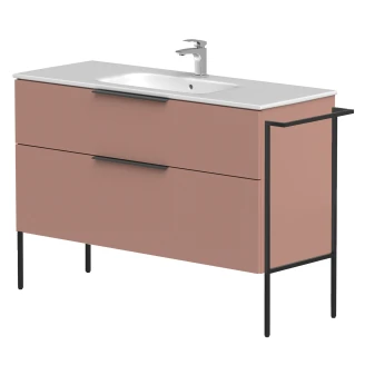 Tvättställsskåp <strong>Velira</strong>  Rosa Matt 120 cm med Handfat Vit, Handtagen Svart & Ben