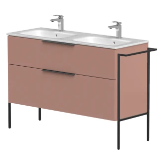 Dubbelt Tvättställsskåp <strong>Velira</strong>  Rosa Matt 120 cm med Handfat Vit, Handtagen Svart & Ben