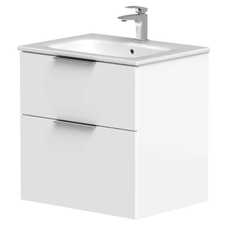 Tvättställsskåp Velira Vit Matt 60 cm med Handfat Vit, Handtagen Krom & Ben