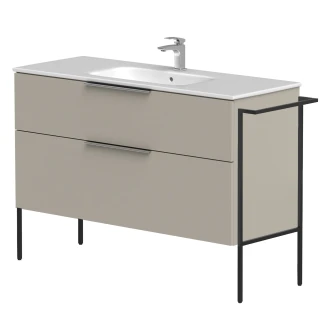 Tvättställsskåp <strong>Velira</strong>  Gråbeige Matt 120 cm med Handfat Vit, Handtagen Krom & Ben