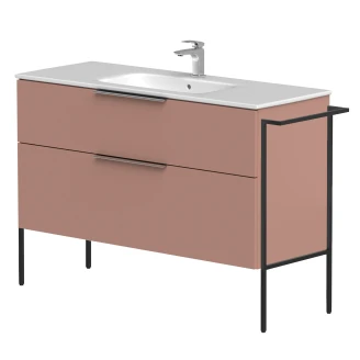 Tvättställsskåp <strong>Velira</strong>  Rosa Matt 120 cm med Handfat Vit, Handtagen Krom & Ben