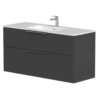 Tvättställsskåp Velira Grafit Matt 120 cm med Handfat Vit, Handtagen Krom & Ben