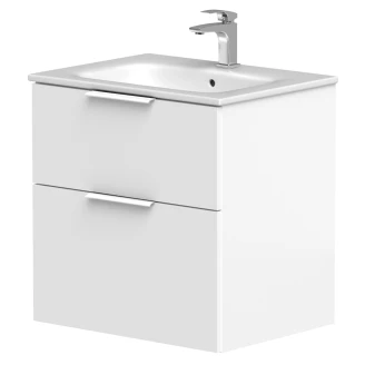 Tvättställsskåp Velira Vit Matt 60 cm med Handfat Vit, Handtagen Vit & Ben