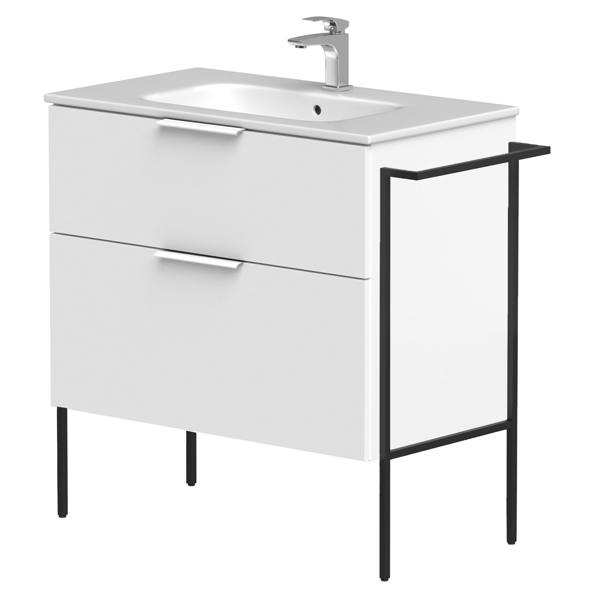 Tvättställsskåp Velira Vit Matt 80 cm med Handfat Vit, Handtagen Vit & Ben