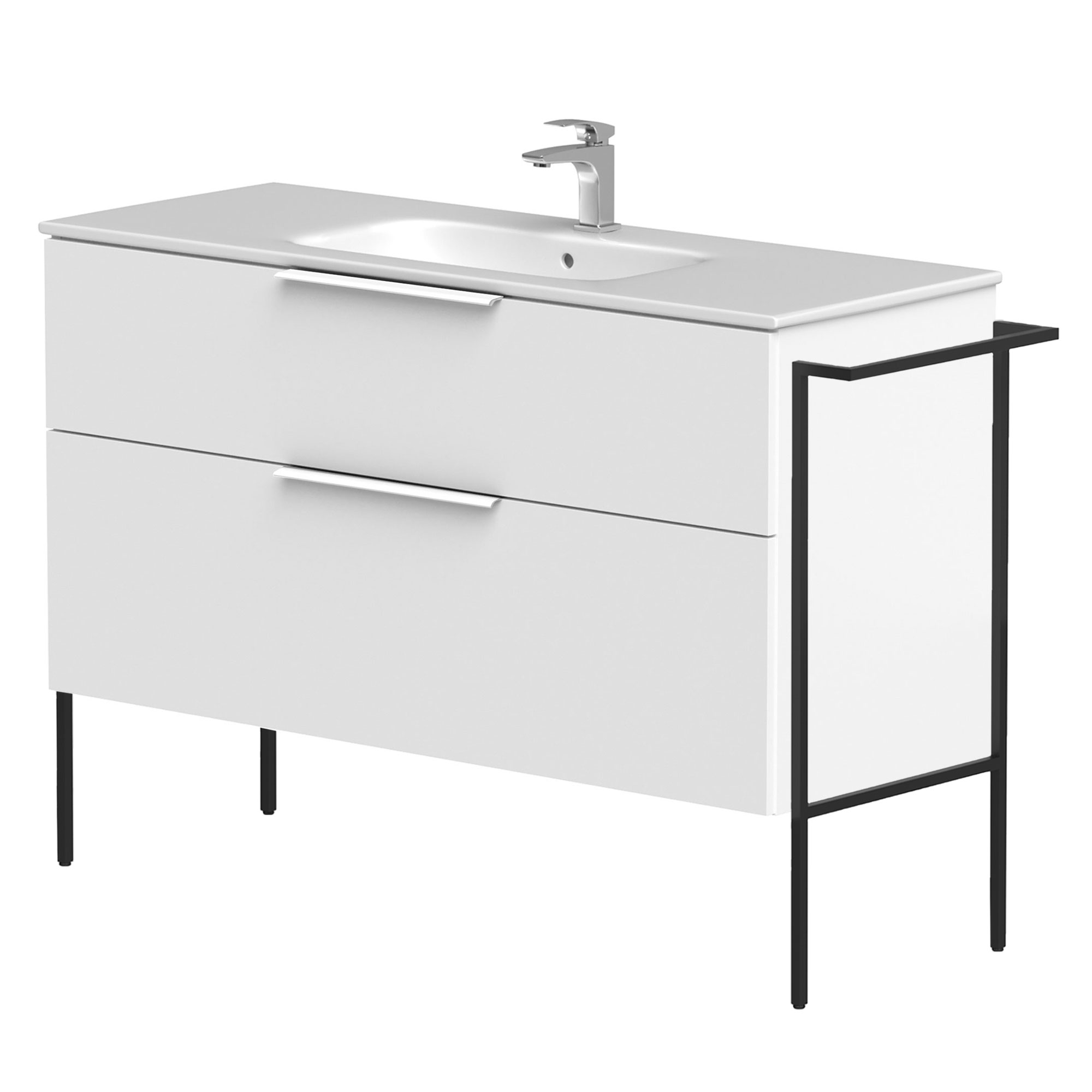 Tvättställsskåp Velira Vit Matt 120 cm med Handfat Vit, Handtagen Vit & Ben