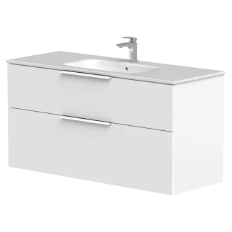 Tvättställsskåp Velira Vit Matt 120 cm med Handfat Vit, Handtagen Vit & Ben