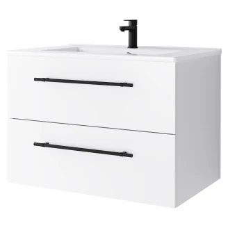 Tvättställsskåp <strong>Elara</strong>  Vit Matt 70 cm med 2 Lådor & Handtagen Svart, Handfat