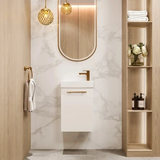 Tvättställsskåp <strong>Elara</strong>  Vit Matt 40 cm & Handtag Guld med Handfat