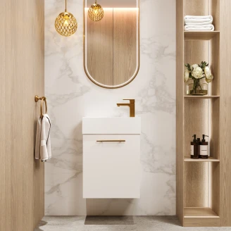Tvättställsskåp <strong>Elara</strong>  Vit Matt 50 cm & Handtag Guld med Handfat