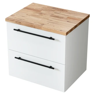 Tvättställsskåp <strong>Elara</strong>  Vit Matt 60 cm & Handtagen Svart med Top Ek Trä